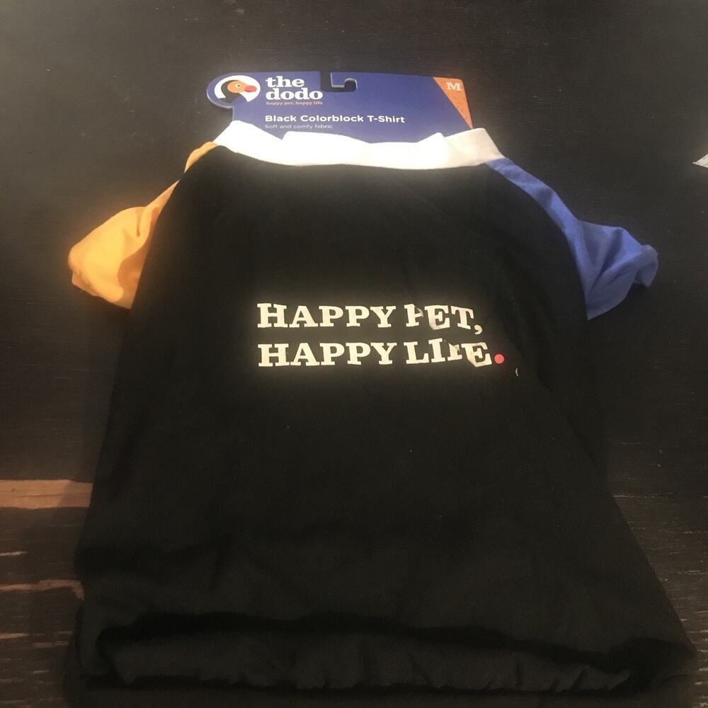 New-THE DODO Black Colorblock Dog T-Shirt Medium 20-23 in Length 20-25 in Girth